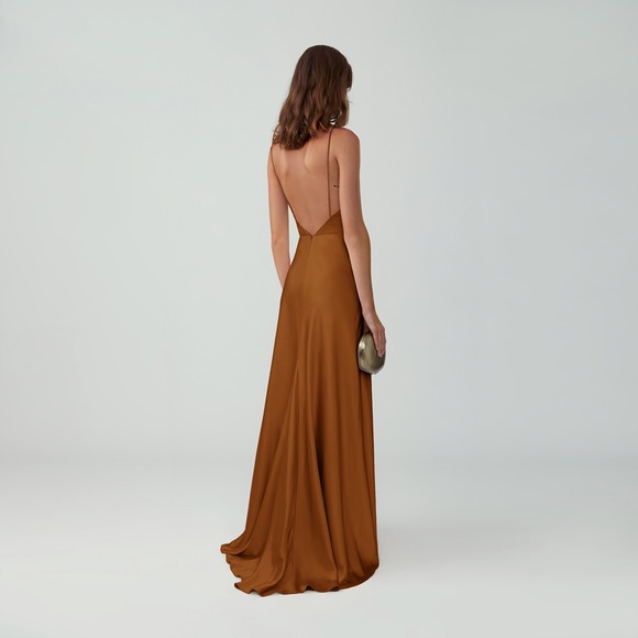 Fame and Partners Strappy Draped Gown Rust Bridesmaid Gown - Picture 2 of 12